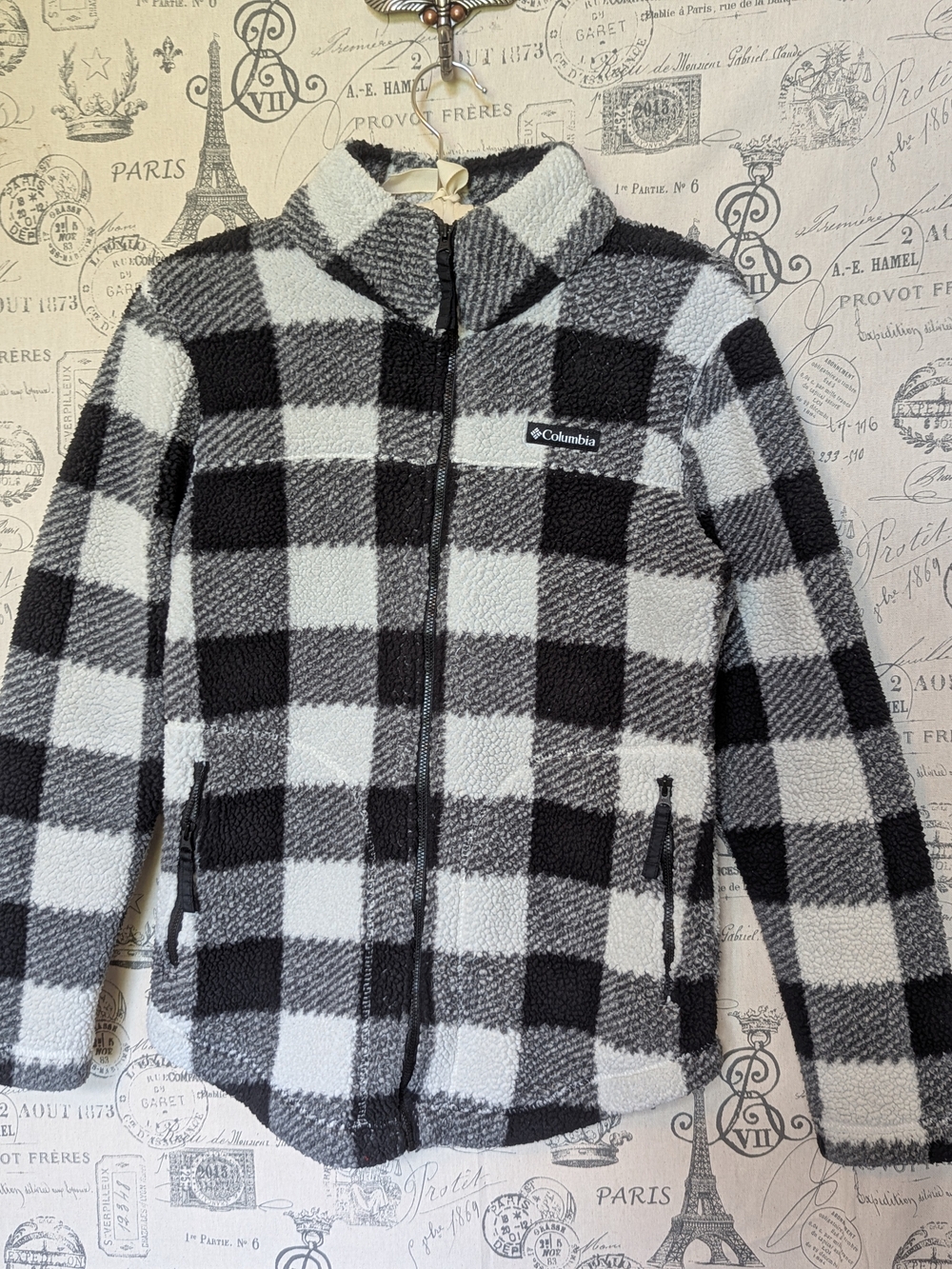 Columbia West Bend Black & White Buffalo Plaid Sherpa Fleece Jacket S